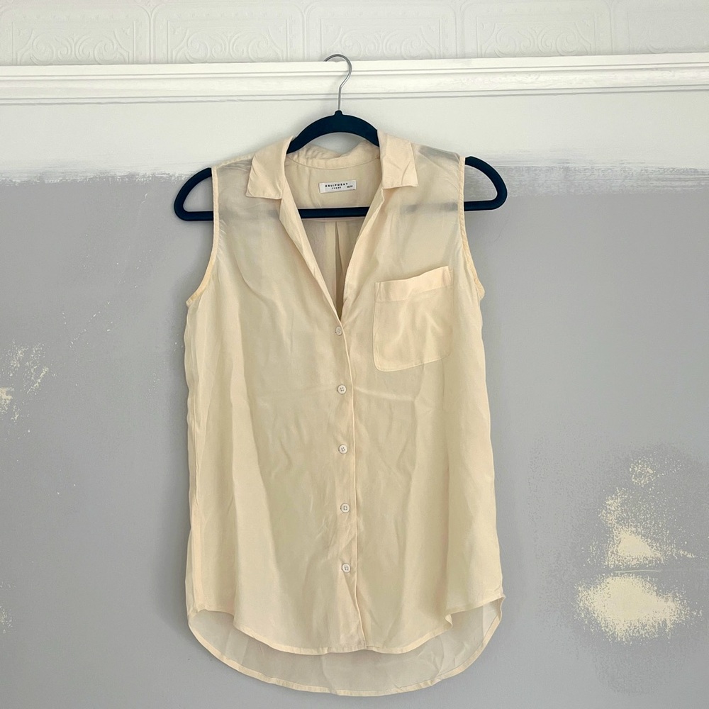 Equipment Silk Shirt Sleeveless Ivory Button Front Collared Womens XS